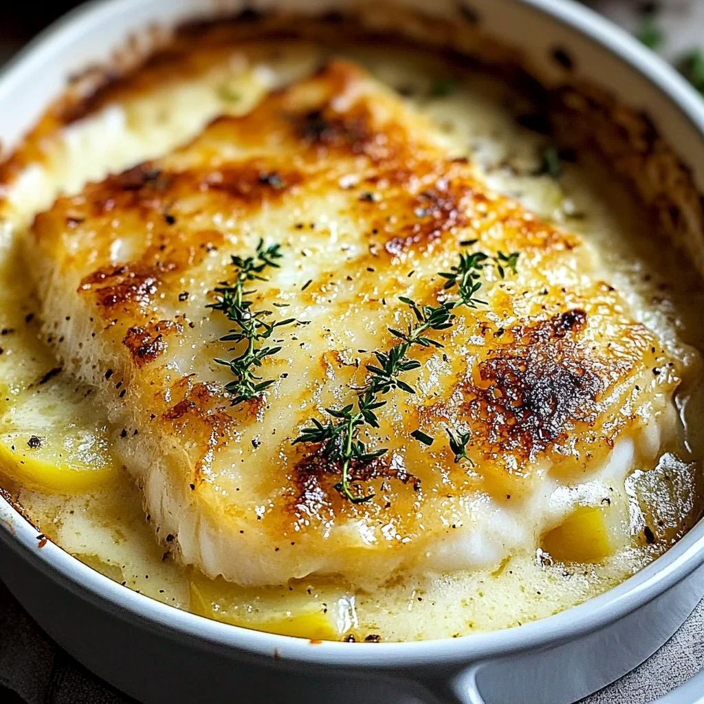 Creamy Baked Fish on Potato Gratin
