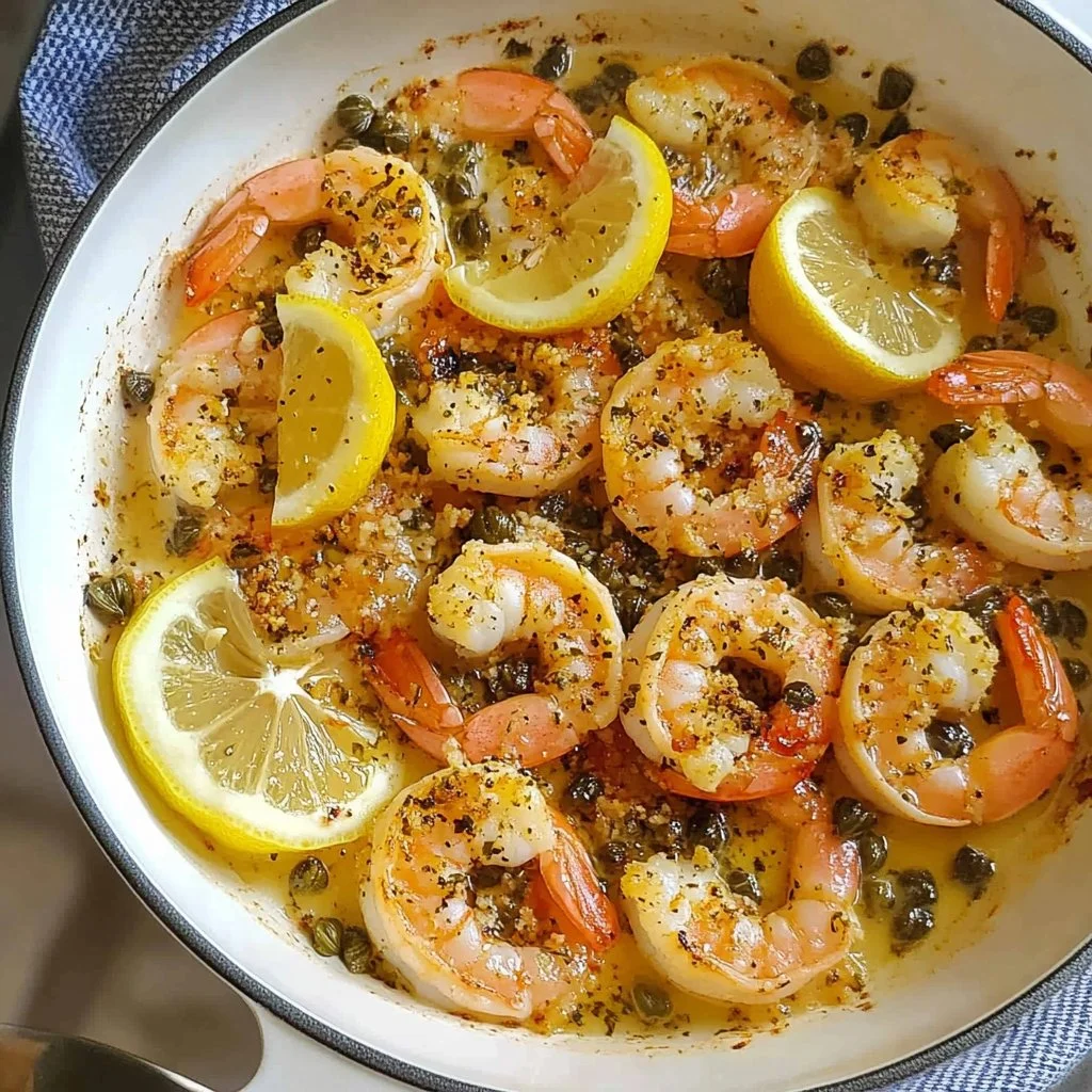 Lemon Butter Baked Shrimp with Capers