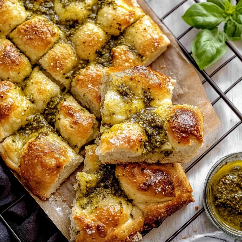 No Knead Pesto Focaccia Bread