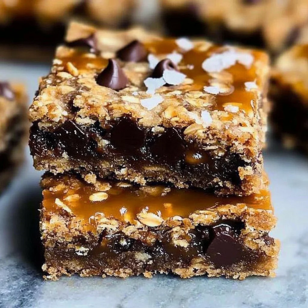 Salted Caramel Chocolate Chip Oat Cookie Bars