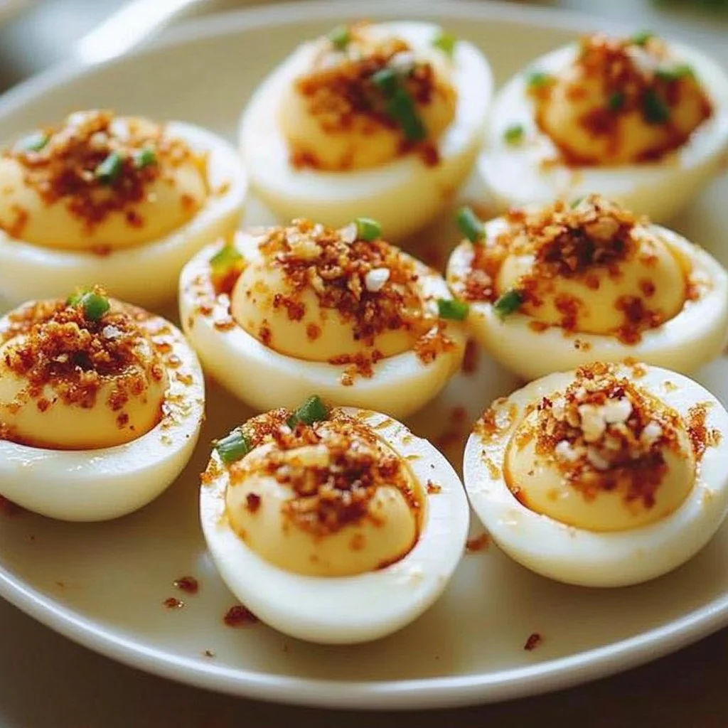 Spicy Chili Garlic Deviled Eggs