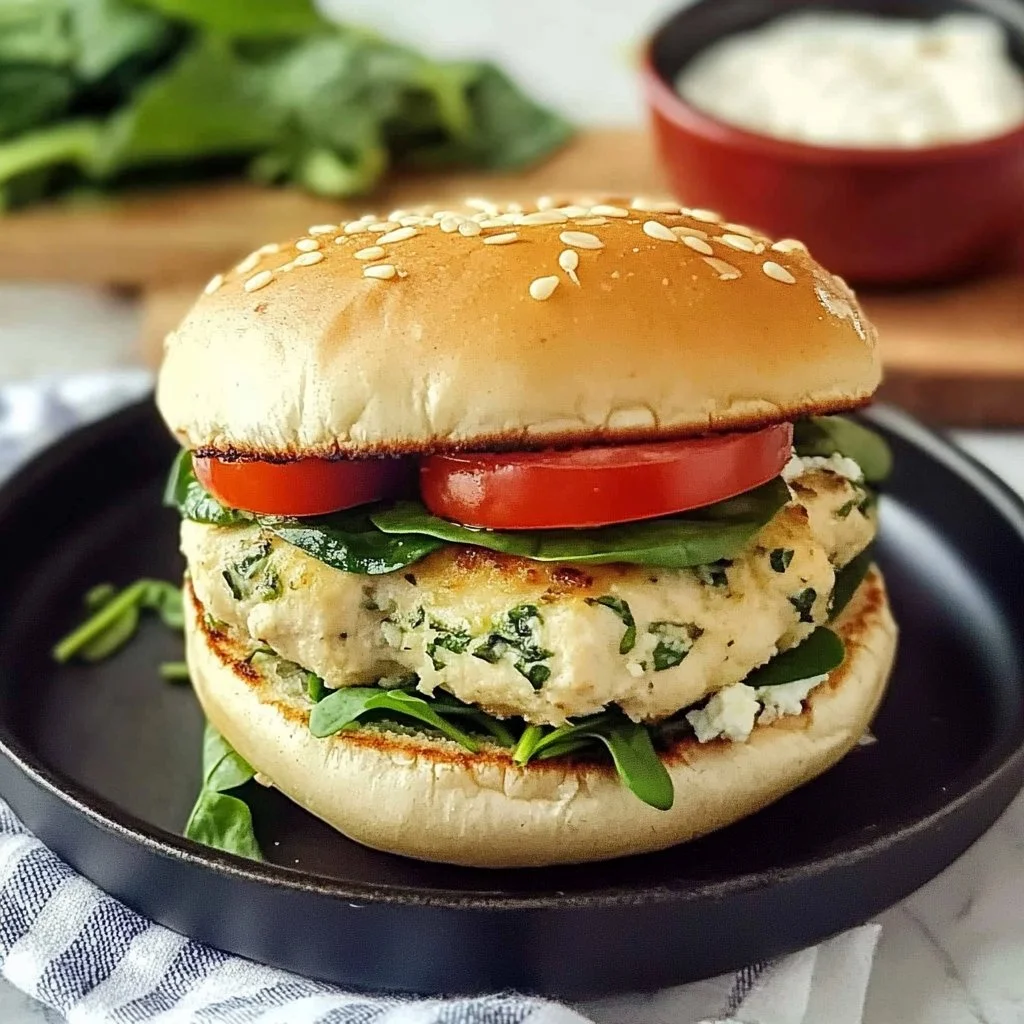 Spinach Feta Chicken Burgers