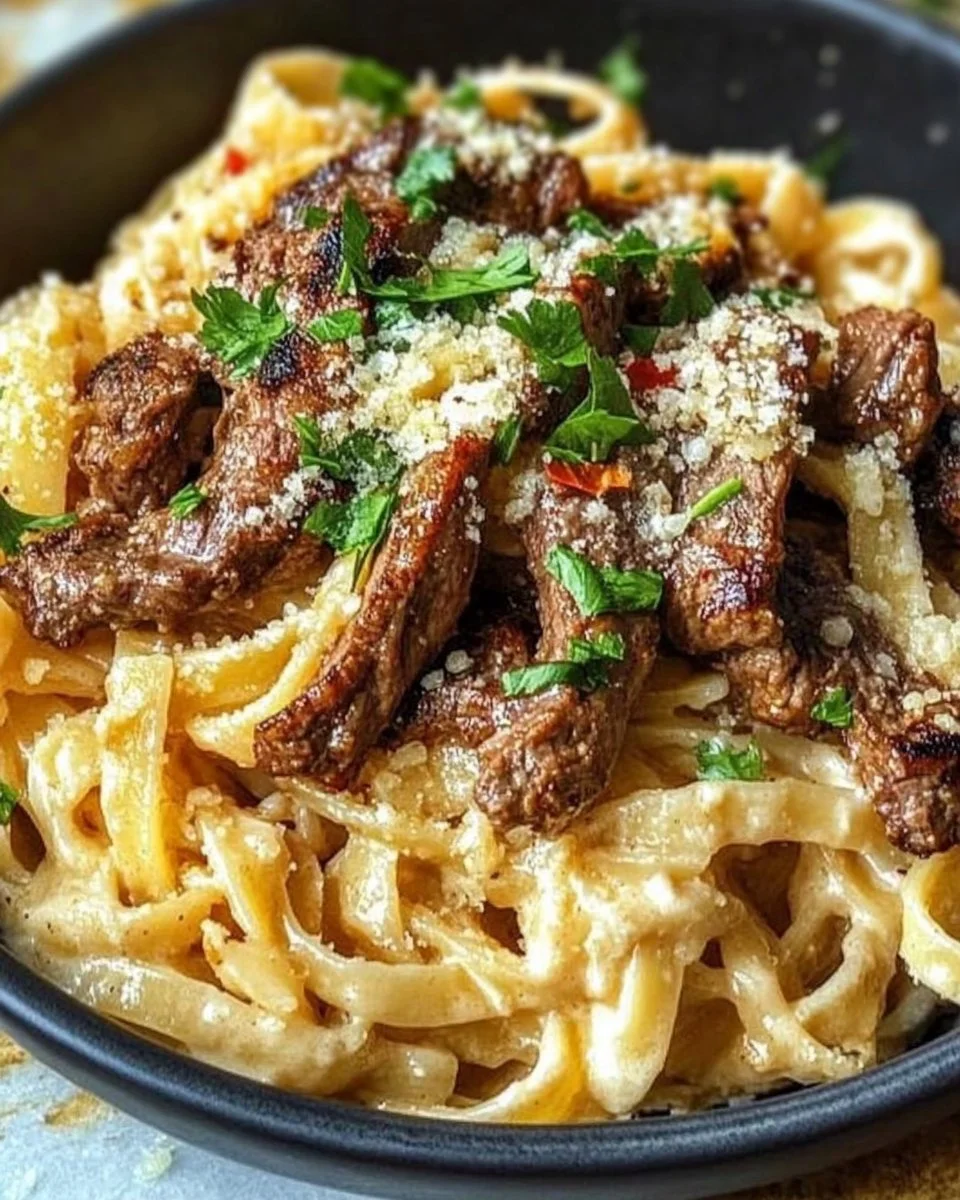 Creamy Garlic Parmesan Steak Pasta