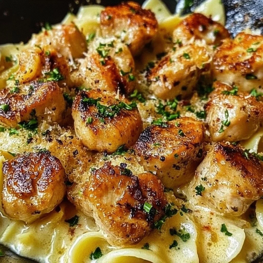 Garlic Butter Chicken Bites with Creamy Parmesan Pasta