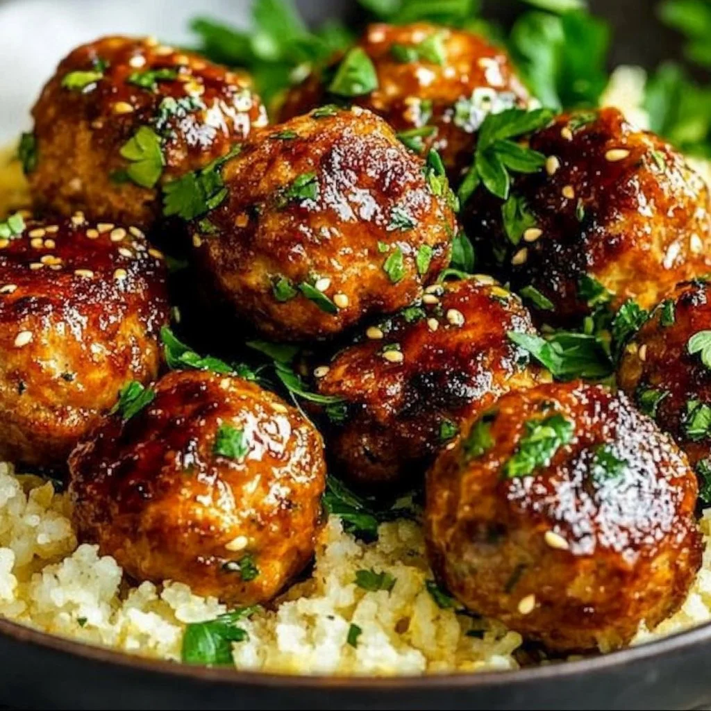 Garlic Butter Chicken Meatballs with Cauliflower Rice