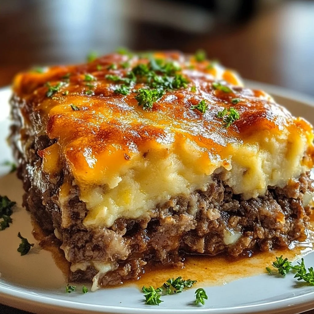 Homemade Meatloaf with Mashed Potatoes and Cheese