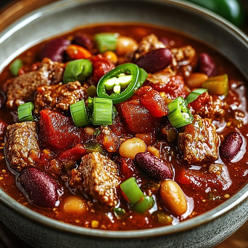 short-rib-and-chorizo-chili-recipe-a-hearty-flav-2025-10-01-132925 A bowl of hearty short rib chili with chorizo, garnished with fresh herbs.