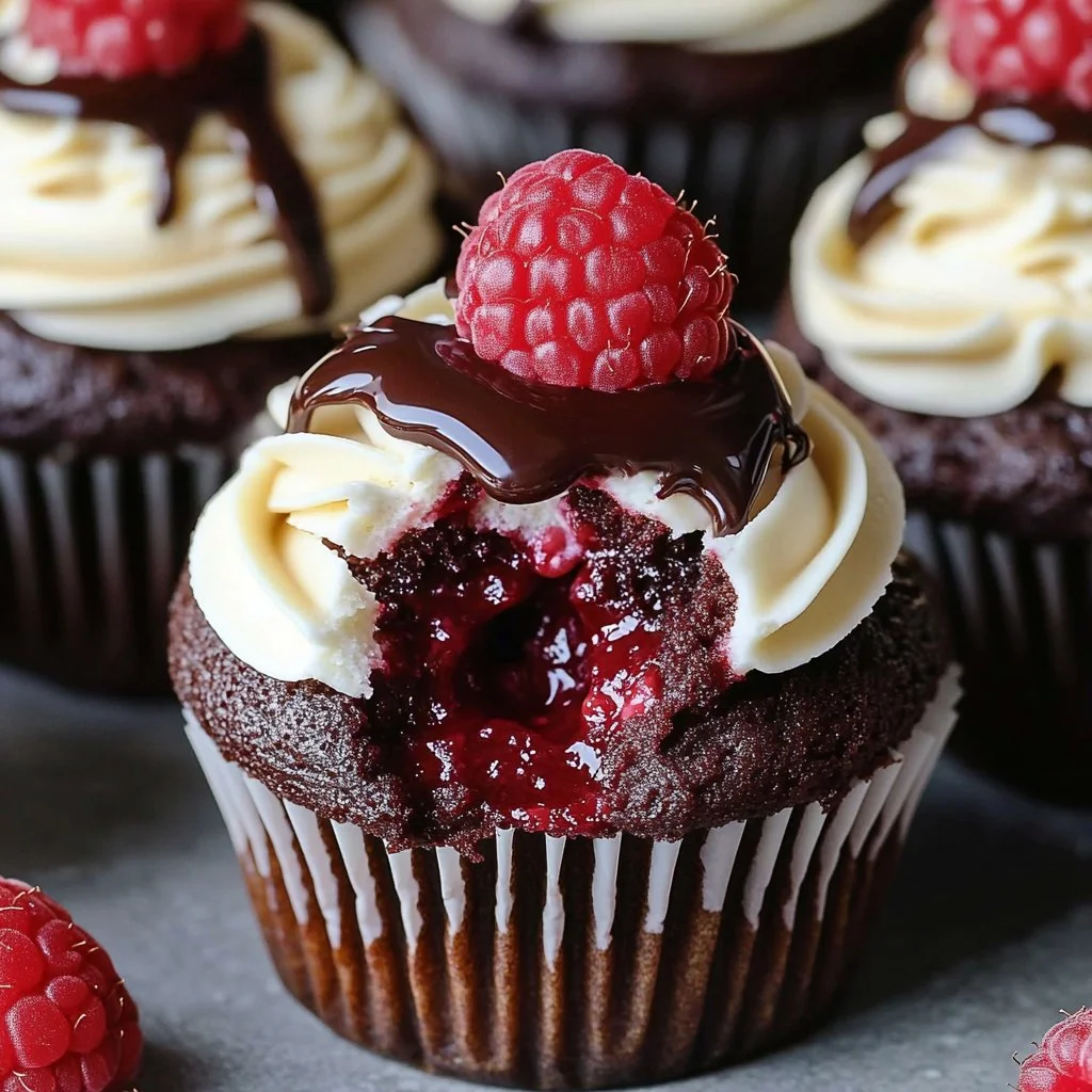 Raspberry Chocolate Cupcakes Gooey