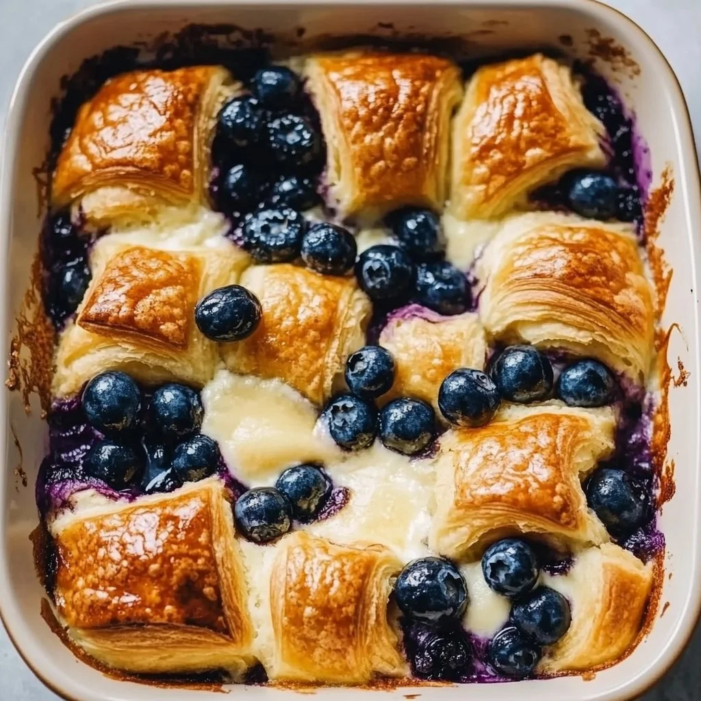 Blueberry Cream Cheese Croissant Casserole