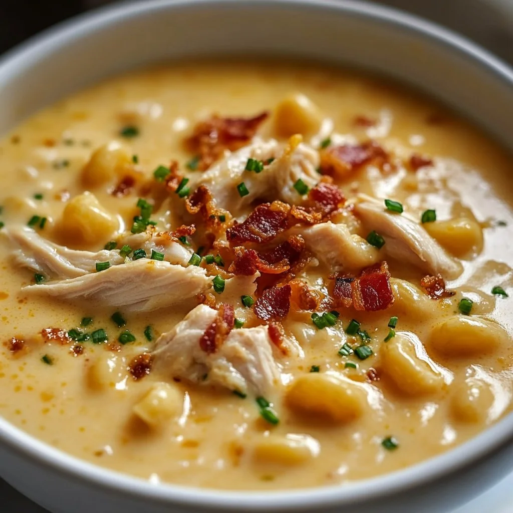Creamy Chicken Macaroni Cheese Soup