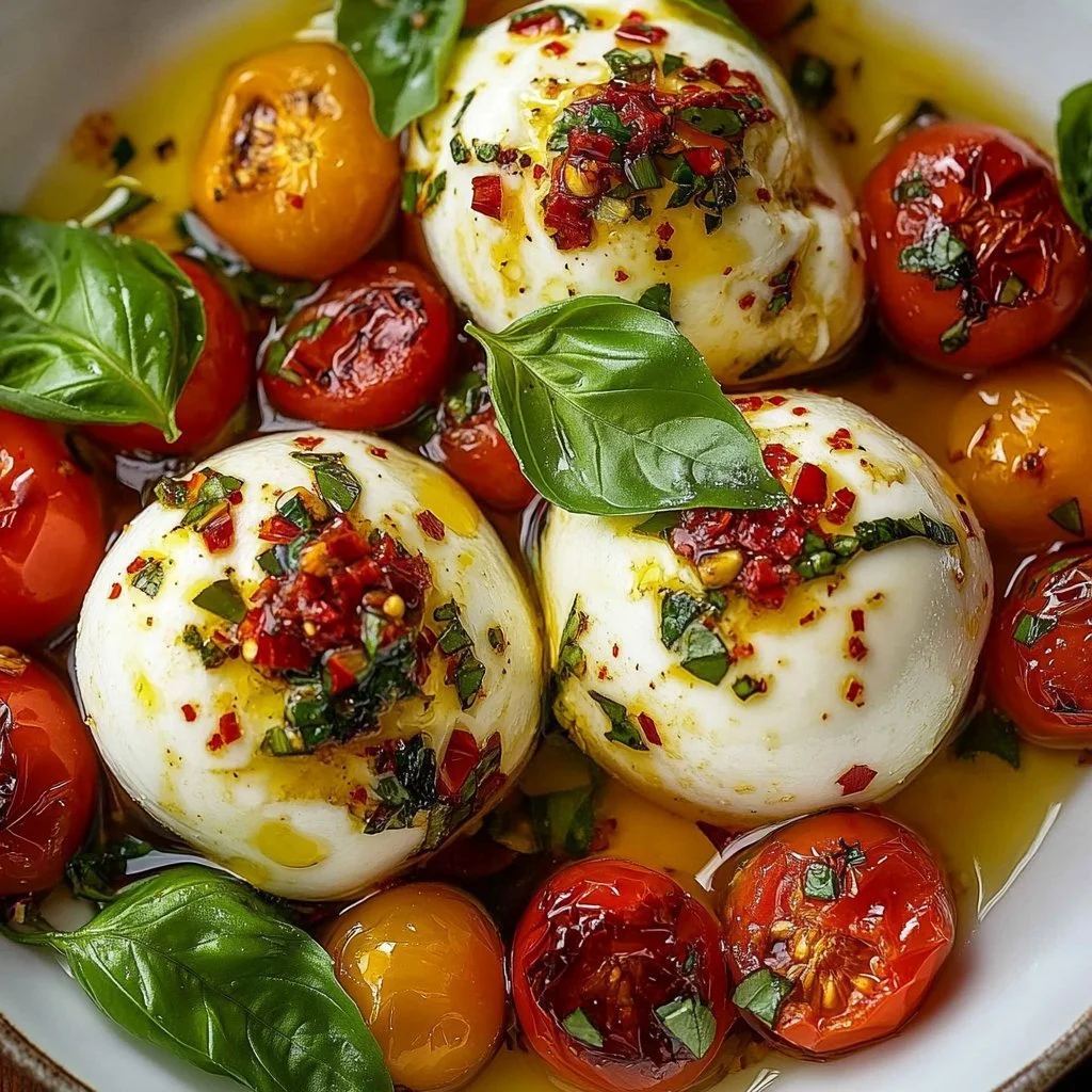 Creamy Herb-Infused Burrata Balls with Roasted Cherry Tomatoes