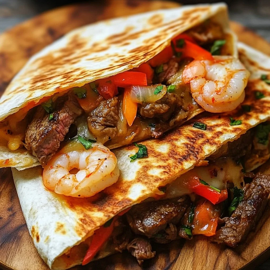 Creole Steak and Shrimp Quesadillas