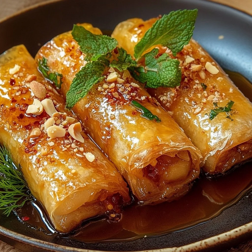 Oven Fried Feta Rolls with Chili Honey